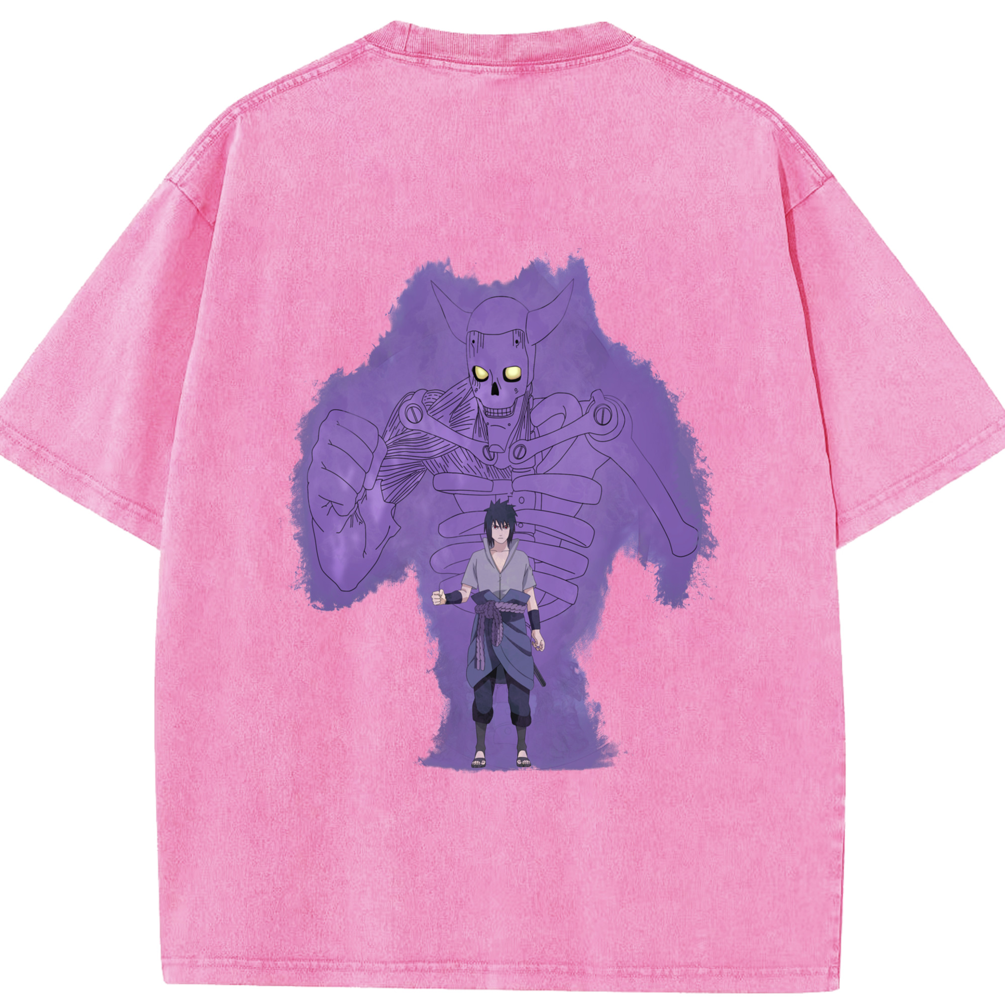 （画像用） NARUTO -ナルト- うちは サスケ Uchiha Sasuke 綿100% ヴィンテージ風 半袖Tシャツ（背面プリント）